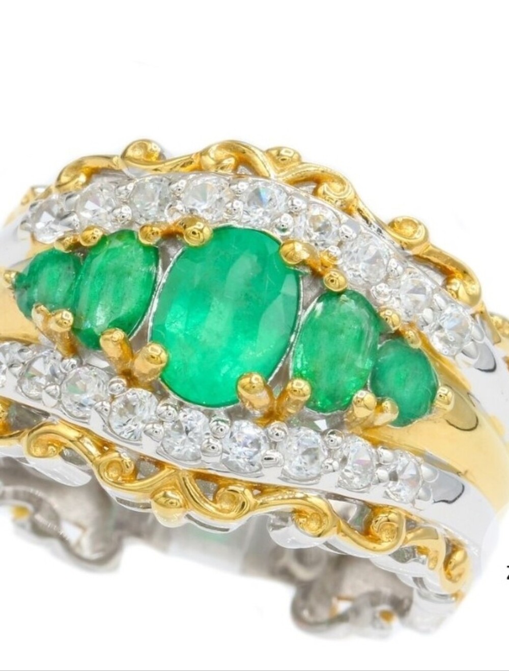 Gems En Vogue Emerald & Zircon Ring Palladium Sterling Silver & 24k Size 7! - Picture 7 of 8